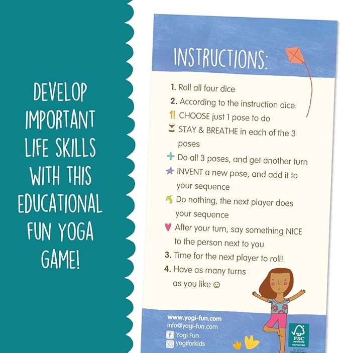 Yogi Dice Educational Yoga Dice Game for Kids, Fun Yoga Exercise Dice for Solo or Group Play