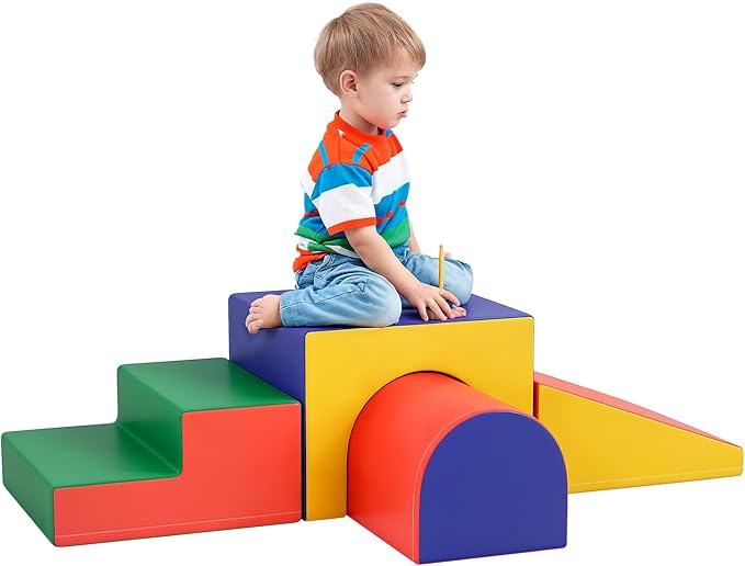 Qaba Climbing Toys for Toddlers and Children, Easy-to-Clean 4 Piece Soft & Safe Kids Foam Play Set for Crawling or Sliding, Assorted