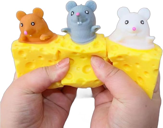 3 PCS Set Squeeze Toys Squishes Toy Decompression Cheese Mouse Cup Squeeze Toys,Sensory Fidget Toys,Stress Relief for Kids & Adult Tricky Funny Novelty Toy