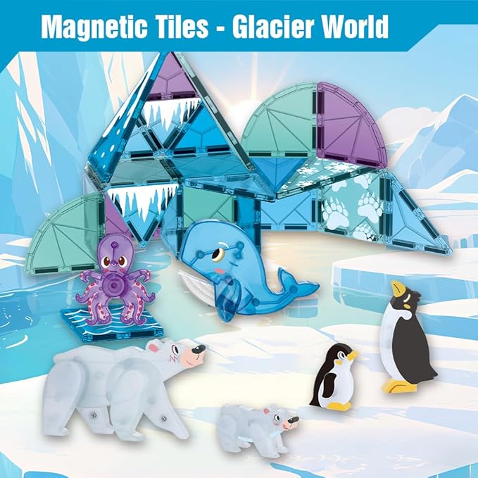 Magnetic Tiles Set Polar Animals Theme Toys, Magnet Tiles Building Blocks Toys for Kids Ages 3+