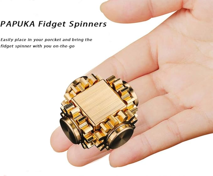 Pure Brass Cube Gears Linkage Anti-Anxiety Fidget Spinner Toy,Metal DIY EDC Meditation Break Bad Habits ADHD Finger Spinning Toy for Kid and Adults High Speed Precision Brass Material