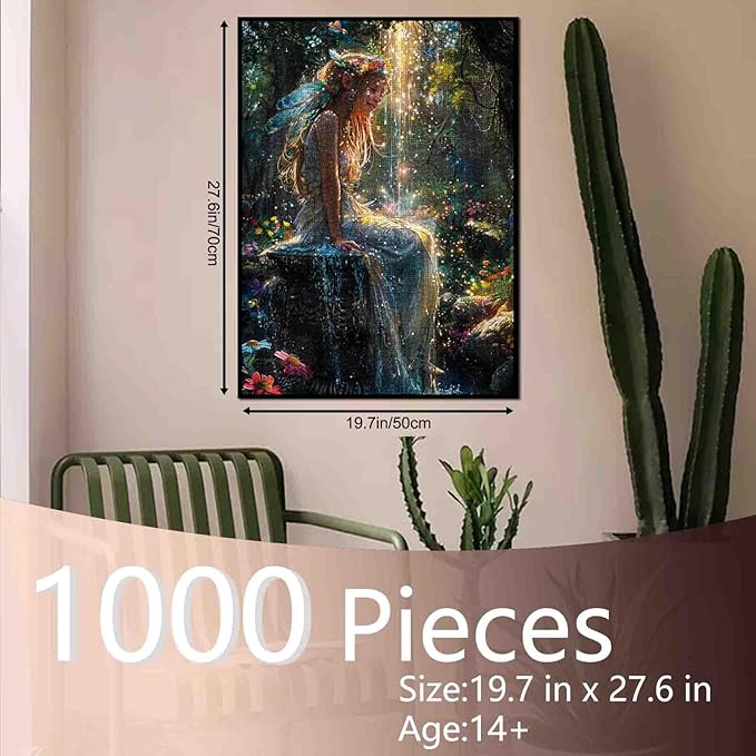 Tucocoo 1000 Piece Jigsaw Puzzles for Adults Angels in Forest Garden Painting Jigsaw Puzzle Magical Glistening Fairy 1000 Pieces Puzzles Game Smile Girl Landscape Art Wall Decor DIY Craft Puzzle Gift