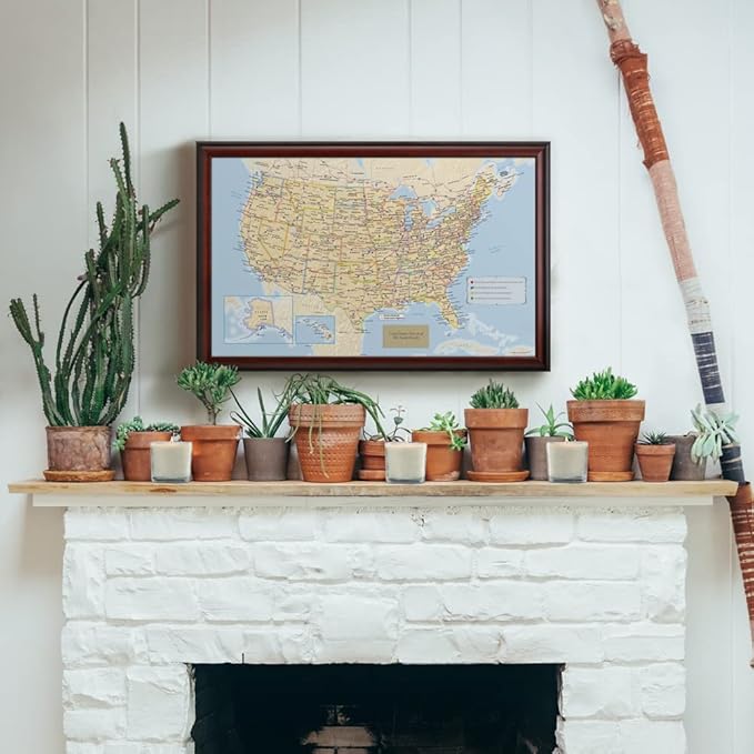 Map Your Travels Personalized U.S. Traveler Wall Art | Premium Wood Frame | Detailed USA Wall Art | Framed size 33"x21"