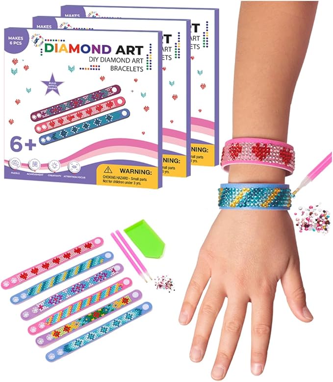 Little Jupiter Diamond Art Bracelet Kit (3pack -6pc ea) - Bracelet Making Kit for Girls - Diamond Art Kits for Kids - Kids Diamond Art
