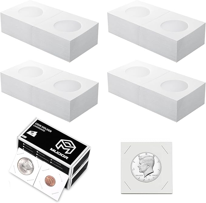 MUDOR Upgraded Premium Coin Flips for Half Dollars, 200 Pack Cardboard Coin Holder, Mylar Coin Flips 2x2, Paper Coin Holders