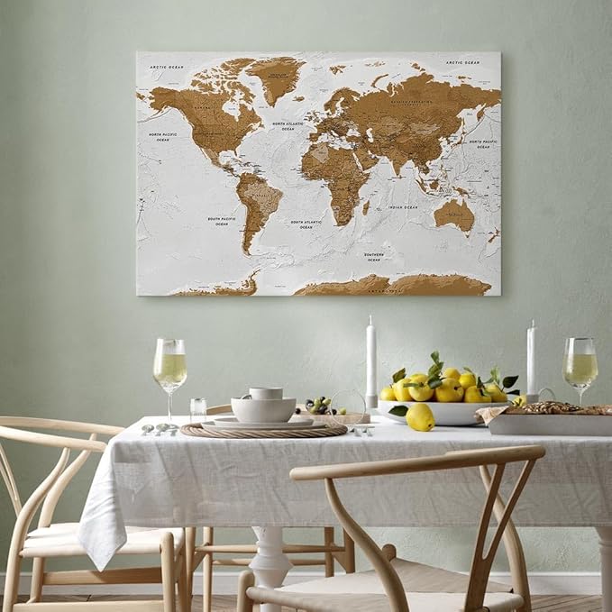 Artgeist Canvas Wall Art Print World Map 35x24 in - 1pcs Picture with Acoustic Foam Sound Print Artwork Room Acoustics Soundproofing World Travel Map k-A-0104-b-b