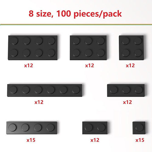 100 Pieces Classic Building Plate Assortment Pack, 8 Sizes Small Baseplates Multipacks, Compatible with Lego Parts and Pieces, Small Plate for Building(Color:Black)