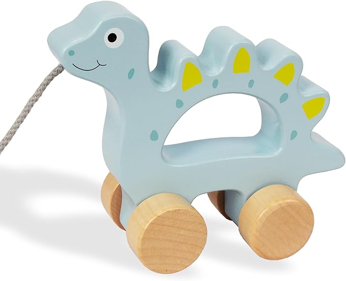 Baby Toys Car,Wooden Pull Along Toddler Toy, Developmental Toy for 1 Year Old Girl Boy Birthday Gift (Dinosaur)