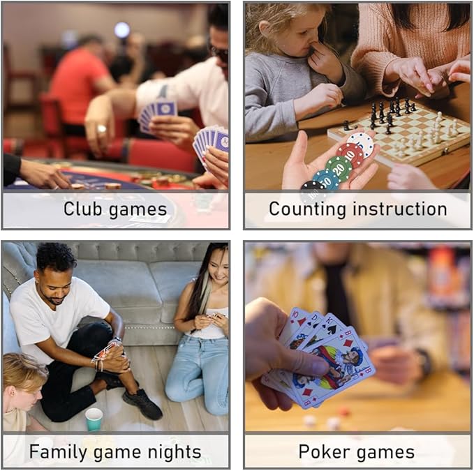 IXIGER 200Pcs Poker Chips, Poker Chips Set with Denominations for Card Board Game, Plastic Game Chips with Black Velvet Pouch Bag, Math Counting Chips,Game Night Party Supplies