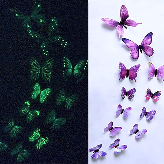 48 Pcs Glow in The Dark 3D Butterfly Wall Decor DIY Butterfly Wall Decals for Party Supplies Living Room Decorations