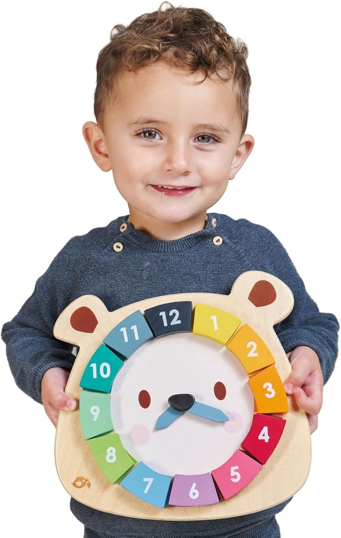 Tender Leaf Toys - 12 Pcs Bear Colors Clock, Early Learning Time, Educational Learning Clock Toy - Wooden Clock, Lovely Shapes - Cognitive Toy for Kids