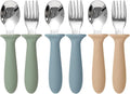 Toddler Utensils, 6 Pack kids Silverware Set with Silicone Handle, 18/8 Stainless Steel Children Safe Forks and Spoons, Dishwasher Safe