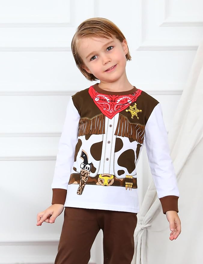 A&J DESIGN Pure Cotton Printed Pjs for 2-14 Years Kids, 2-Piece Long-Sleeved Pajamas Set