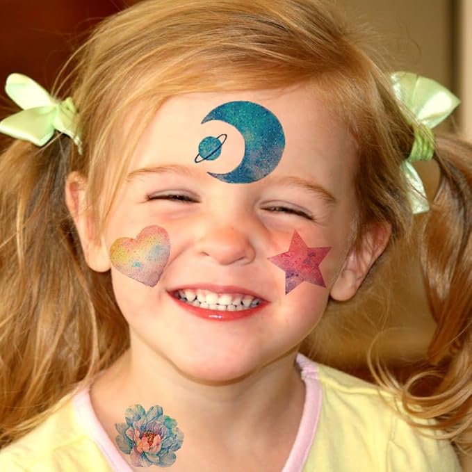 Glitter Tattoos for Girls Women, 12 Sheets Glitter Butterfly Moon Flowers Mermaid Temporary Tattoos for Girls Birthday Party Supplies Gifts Decoration
