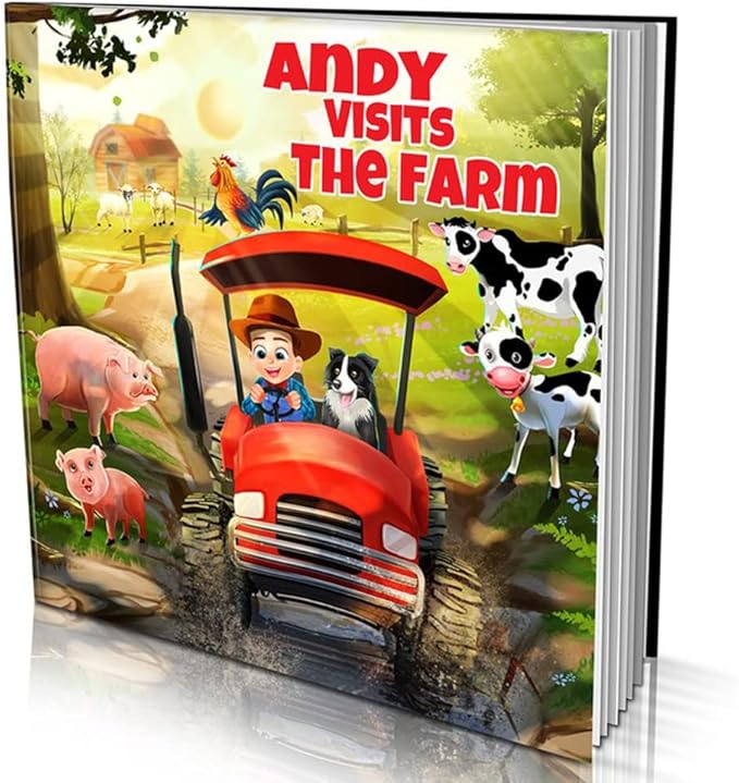 Personalized Storybooks by Dinkleboo - Visits The Farm - Your Child Joins Mr. Gray On A Trip Around The Farm - for Children Aged 0 to 8 Years Old - Soft Cover - Smooth, Glossy Finish (8"x 8")