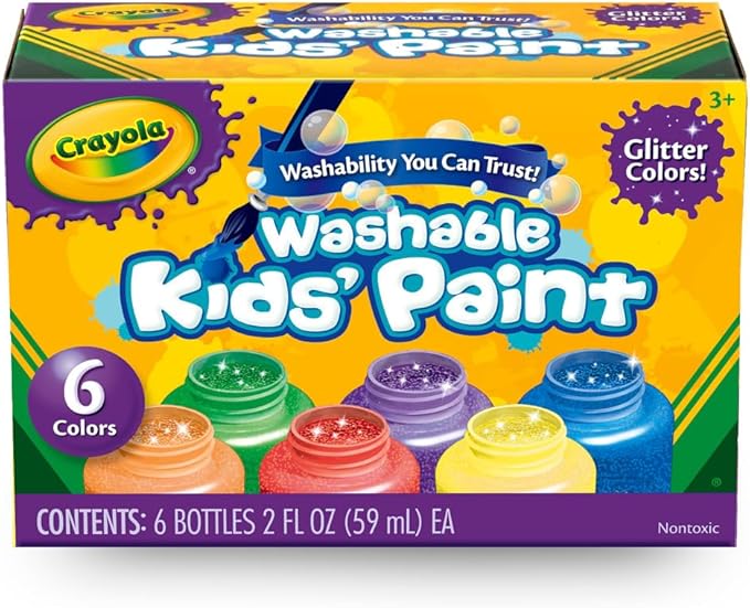 Crayola Washable Kids Paint Set (12ct), Classic and Glitter Paint for Kids, Arts & Crafts Supplies for Classrooms, Toddler Painting Kit, Gifts, Ages 3, 4, 5 [Amazon Exclusive]