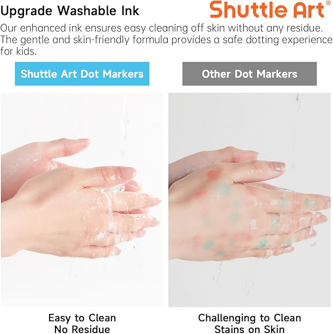 Shuttle Art Dot Makers, 12 Colors Bingo Daubers with 20 Unique Patterns of Dot Book for Toddler Art Activities, Non-Toxic Washable Coloring Markers for Preschool Kids Learning
