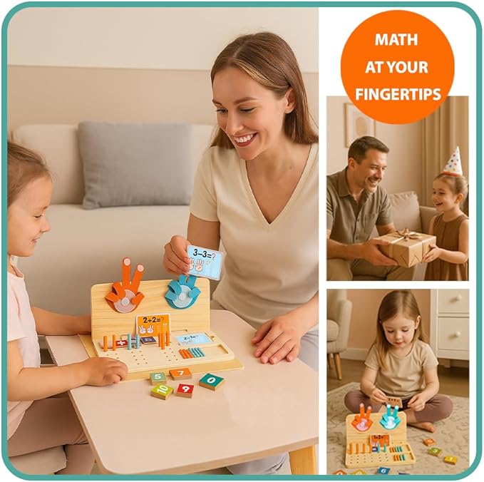 Montessori Math Learning Toy for Kids – Wooden Educational Counting Set with Double-Sided Board, Number Blocks, 20 Pcs Counting Sticks, 10 Pcs Flashcards, Holder & Pen - Preschool Learning Activities