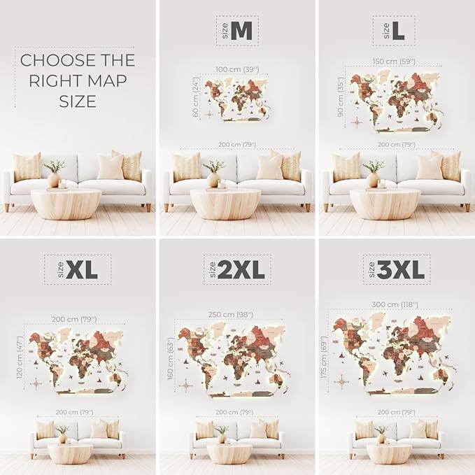 Enjoy The Wood 3D Wood World Map LED 3.0 Wall Art Modern Home Decor Gifts LED Lighting Wall Decor Housewarming Gift (Fusion)
