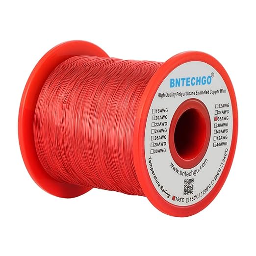 BNTECHGO 36 AWG Magnet Wire - Enameled Copper Wire - Enameled Magnet Winding Wire - 1.0 lb - 0.0049" Diameter 1 Spool Coil Red Temperature Rating 155℃ Widely Used for Transformers Inductors