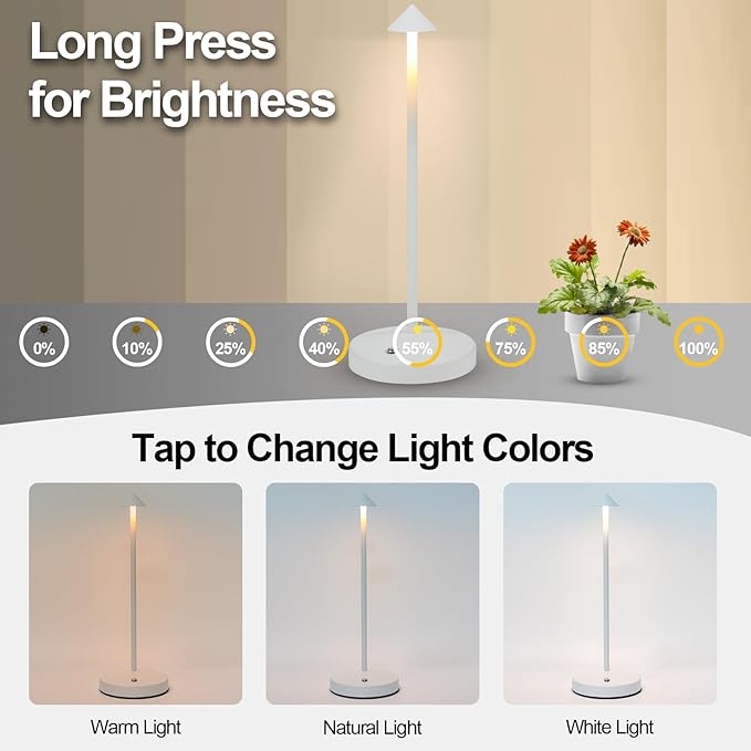 Portable LED Cordless Table Lamps 2 Pack, 5500mAh Rechargeable Battery Operated Restaurant Table Lamp, 3 Colors Mode Stepless Dimming Night Light for in/Outdoor