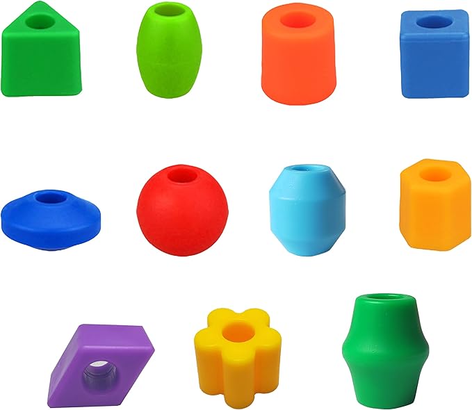 Plastic Lacing Beads for Kids with Fun Shapes, Long String, and Brilliant Colors, Educational Occupational Therapy Toys-Fine Motor Toys，Montessori Toy for 3 Year Old and Above（70 pcs）