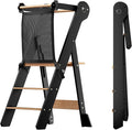 COSYLAND Foldable Toddler Kitchen Stool Helper - Height Adjustable Standing Tower for Bathroom Sink or Kitchen Counter - Step Stool for Toddlers Ages 18 Months to 6 Years Black & Natural