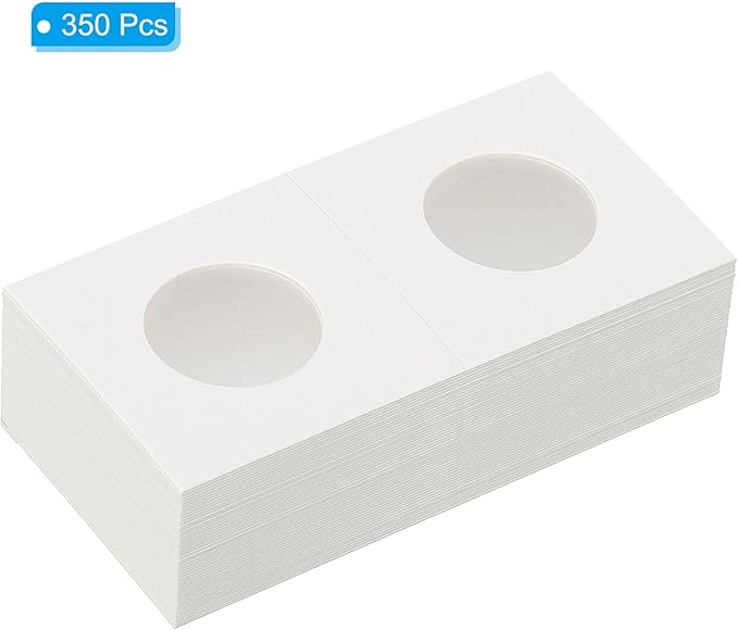 PATIKIL 2x2 Coin Flips, 350 Pack 26.5mm Cardboard Coin Holder Paper Coin Holders for Coin Collection Supplies Collector, White