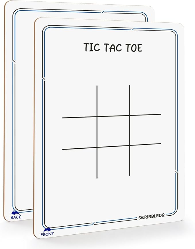 SCRIBBLEDO Tic Tac Toe Game Dry Erase Board 9x6 Inch Double-Sided Whiteboard Reusable Classroom Learning Tool Fun Drawing Writing Table Games for Seniors Small Board for Home & School