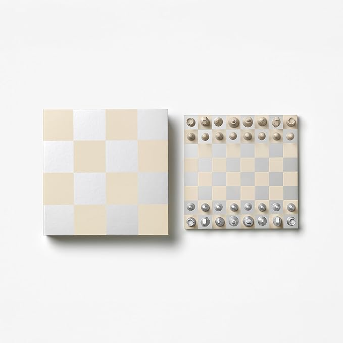 Printworks Classic – Art of Chess, Mirror – Beige & Silver Wooden Chess Set with Mirrored Acrylic Board – Stylish Coffee Table Game for Adults & Kids Ages 5+ – Multilingual Instructions Included