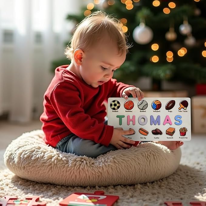 Name Puzzles for Toddlers 1-3,Wooden Puzzled,Personalized Name Puzzle for Kids,Custom Puzzle,Alphabet Number Shape and Football,Preschool Learning Educational Toys for Kids