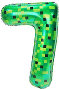 40in Pixel Giant Number 7 Balloon Birthday Decorations, Miner Theme Green Foil Balloons Blast Gaming Party Supplies