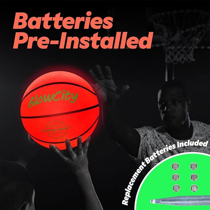 GlowCity Glow in The Dark Basketball for Teen Boy - Glowing Red Basket Ball, Light Up LED Toy for Night Ball Games - Sports Stuff & Gadgets for Kids Age 8 Years Old and Up. Great Gift for Boys & Girls