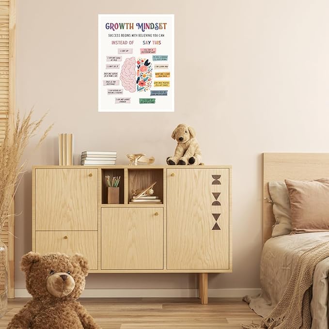 uoyien Growth Mindset Mental Health Posters Classroom Counseling Room Therapy Wall Decor Affirmations Quotes Canvas Wall Art Kids Special Educational Brain Neurodiversity Prints 16x22in Unframed