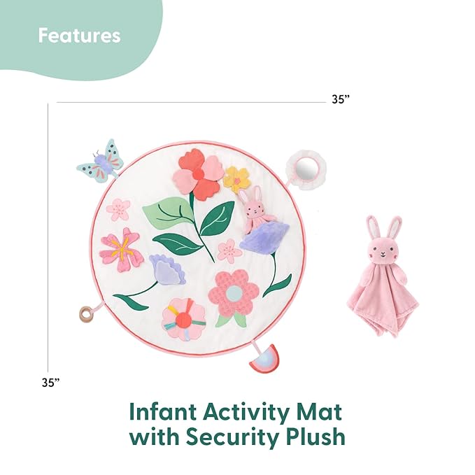 The Peanutshell Tummy Time Mat Girl and Bunny Baby Lovey- Baby Floor Play Mats - Newborn, Infant - Padded Activity Playmat for Babies, Tummy Time Pillow - Pink Floral Nursery Decor Rug