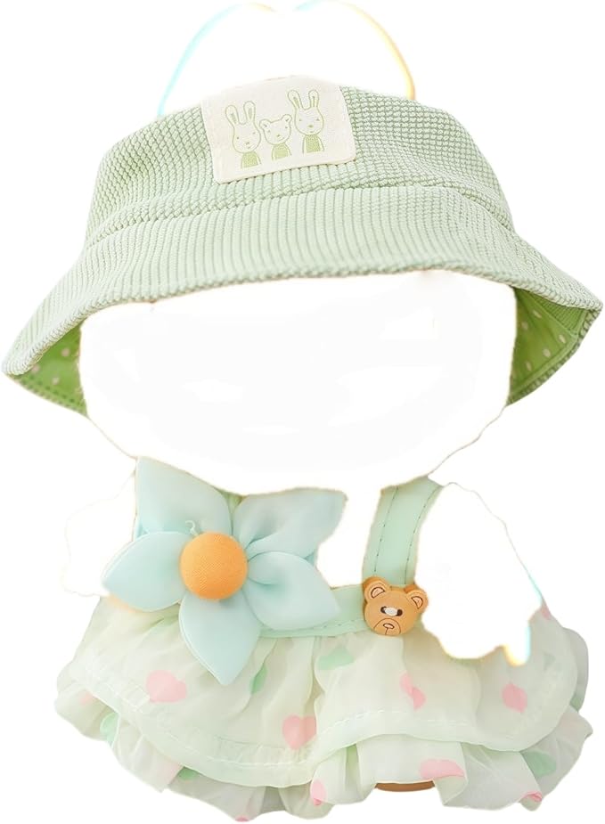 17cm Doll Clothes Set, 3 Pieces Dress Outfit Set for 6.7inch Doll Suit, Fashion Chic Hat & Clothes Accessories for 1st/2nd/3rd Gen Dolls Play & Display Light Green