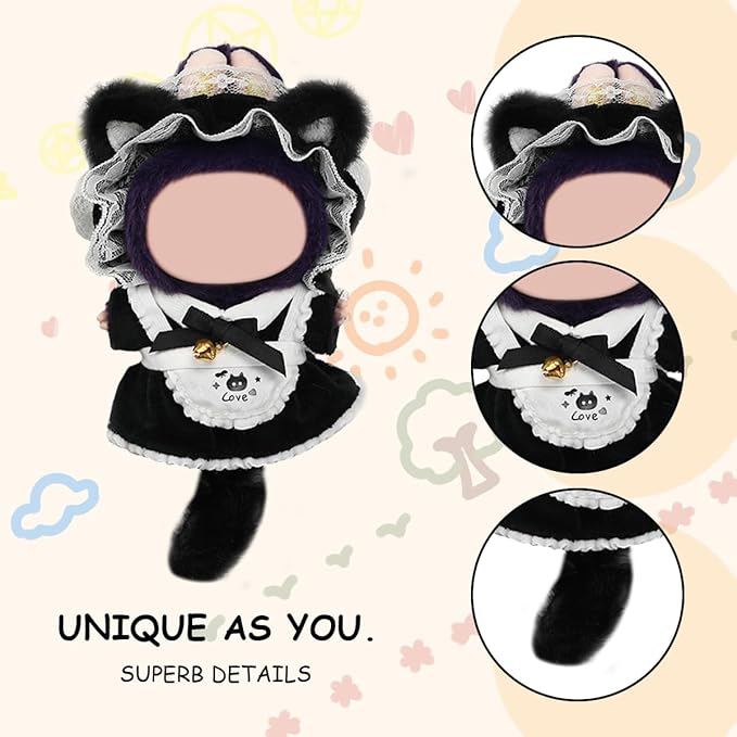 17cm Doll Clothes Set, Premium Jeans & Knitted Sweater Outfit for 17cm 15cm Dolls, Cute Dress Up Fashion, No Doll Included (Cat, 17cm/15cm)