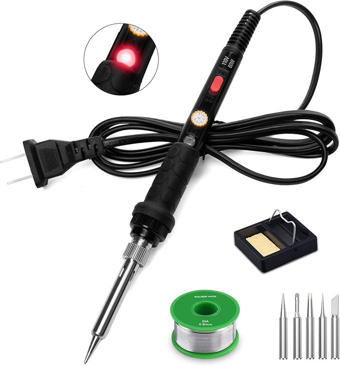 Soldering Iron Kit, 60W 110V Soldering Irons, Adjustable Temperature Soldering Welding Tool Kit with Extra 5pcs Tips, Stand, Sponge, Solder Wire