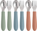 Toddler Utensils, Kids Silverware with Silicone Handle, Spoons and Forks Set, 18/8 Stainless Steel Children Safe Feeding Supplies, 6 Pack, Dishwasher Safe