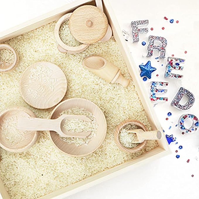 Montessori Sensory Bin Tools: 1 Wooden Box + 11 Sensory Tools for Toddlers & Preschool Children - Fine Motor Learning Pretend Play