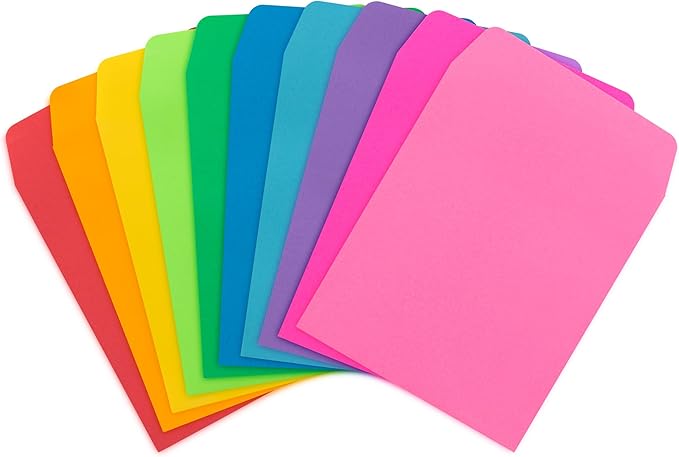 Hygloss 100 Library Card Pockets 3.5x5 Inch - Non-Adhesive Pocket Envelopes - 10 Assorted Colors - Classroom Envelope Pockets - Ideal for Organizing - Colorful Small Library Book Pocket