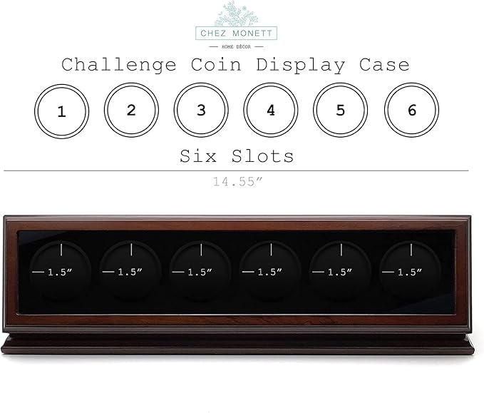 Challenge Coin Display Case 1.5-1.75 Inch 38-44.5 mm Coin Holder 1 Slot (Walnut, 6 Slots)
