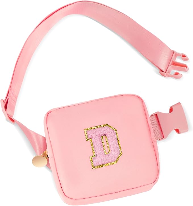Mini Belt Bag Fanny Pack with Initials Letter Patch Small Crossbody Bags Cute Stuff Birthday Gifts for Teenager Girls Trendy Stuff for Teens - Initial D,Peach