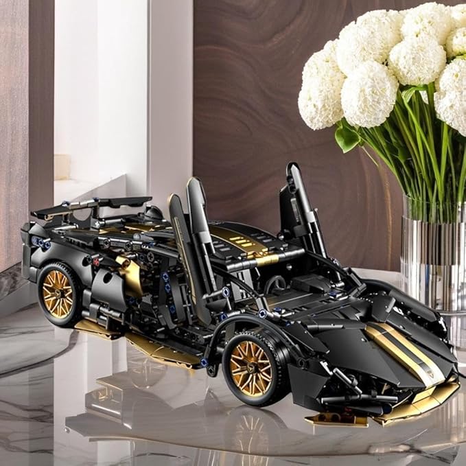 Sport Car Building Block Sets for Adults,1:14 Technical Race Car with LED Collectible Model Scale Engineering Toys Gifts for Boys Men Teens Black Supercar Fans 8+ 8-12 12-16 13 14 14+