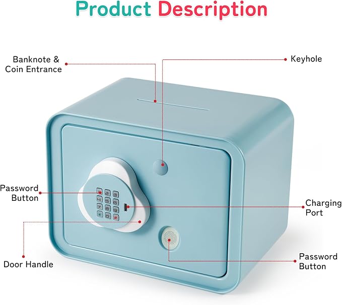 Piggy Bank Electronic Mini ATM for Kids Baby Toy, Safe Coin Banks Money Saving Box Password Code Lock for Children,Boys Girls Best Gift (Blue)