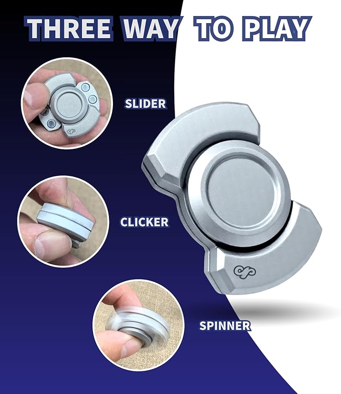 3-in-1 Alloy Fidget Toys Adults - Fidget Spinner,Clicker,Slider Modes,Ultra-Silent,High-Speed Rotation,3-Minute Spin Time,Compact Stress Relief Toy for Adult(Silver)