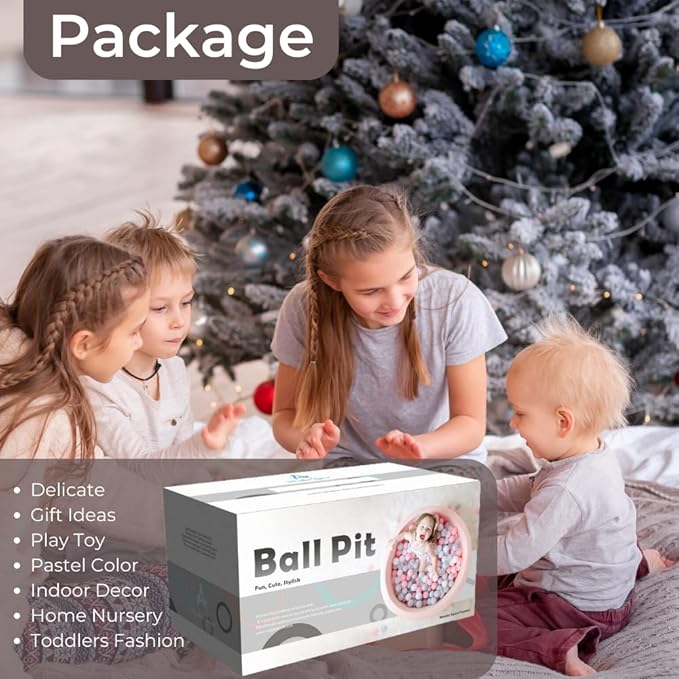 Wonder Space 47" Premium Kids Foam Ball Pit, CPSIA-Certified Safe Soft Play Pool for Toddlers, Large Spacious Round Design for 2-3 Kids, Ideal Gift for Indoor Nursery (Grey)
