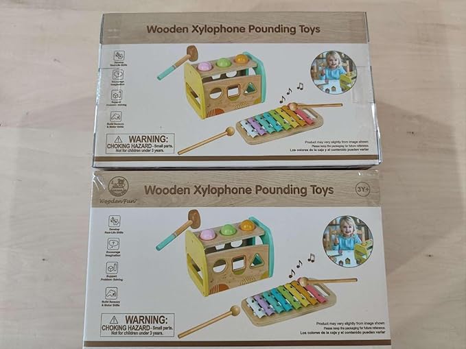 Hammering Pounding Toys Wooden Educational Toy Xylophone Shape Sorter, Birthday Gift for 3 Years Boys Girls Baby Toddler Kids Developmental Montessori Learning Toy (Yellow)