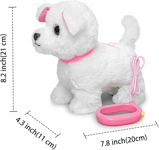 YH YUHUNG Walking and Barking Toy Dog with Remote Control Leash Puppy Electronic Pets Interactive Toys for Kids (White)