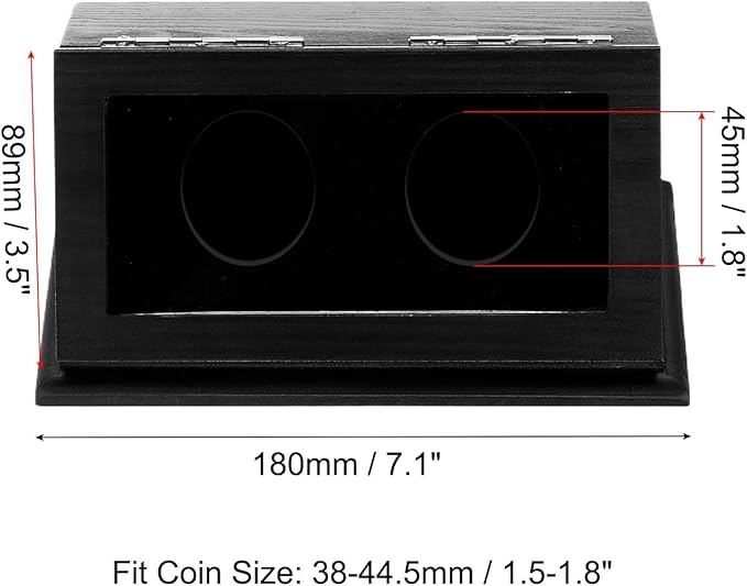 PATIKIL Coin Display Case, 2 Slots Coin Presentation Display Box Coin Box Coin Case with Coin Holder Fit 38-44.5mm Coin for Silver Dollar Collectors, Black